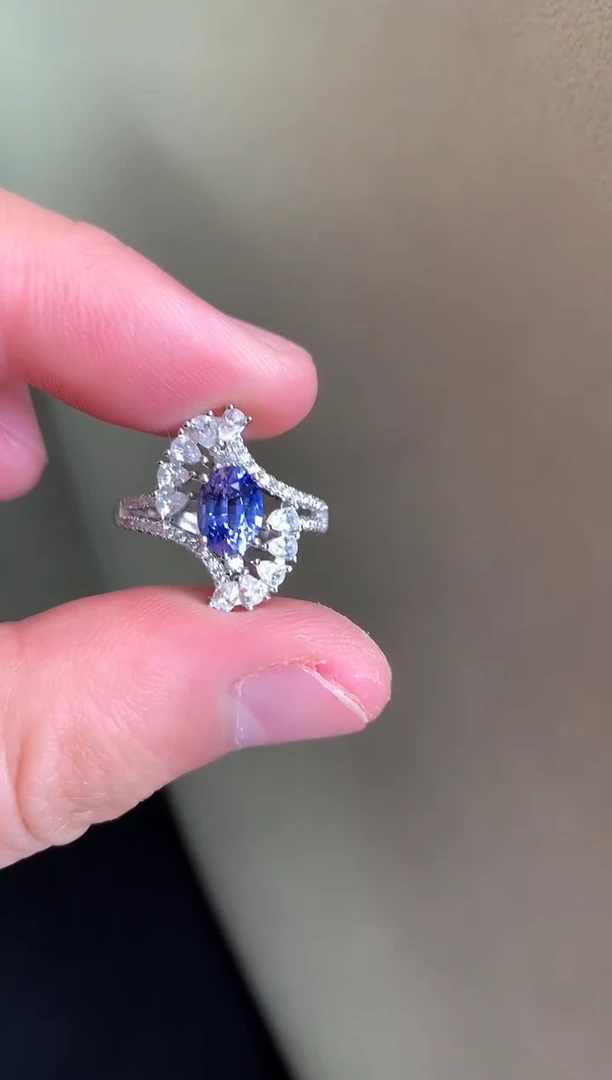 戒指蓝宝石银S925镶嵌戒指