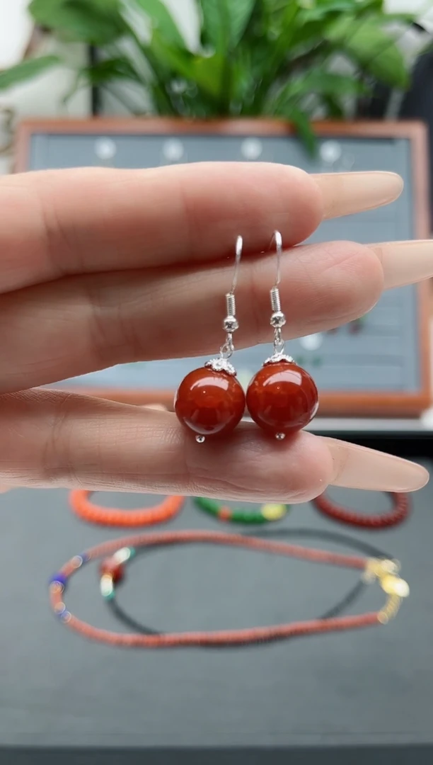 【闪购商品】玛瑙/玉髓耳饰银S925镶嵌1138龙鳞玛瑙