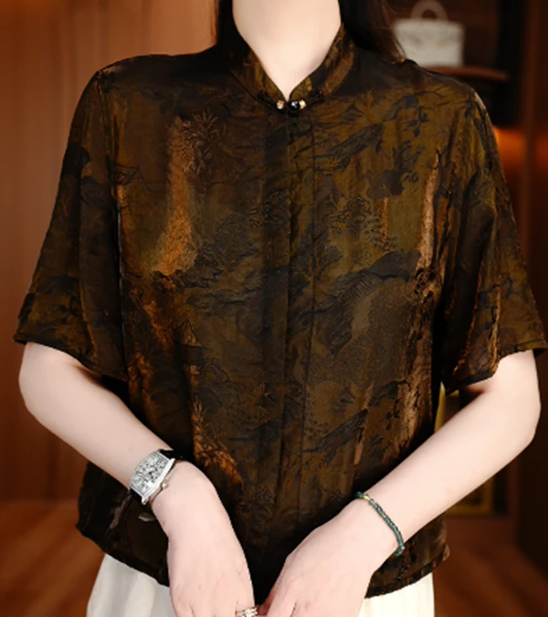 夏季新中式复古显瘦气质轻奢时尚女士上衣百搭V25Q8568