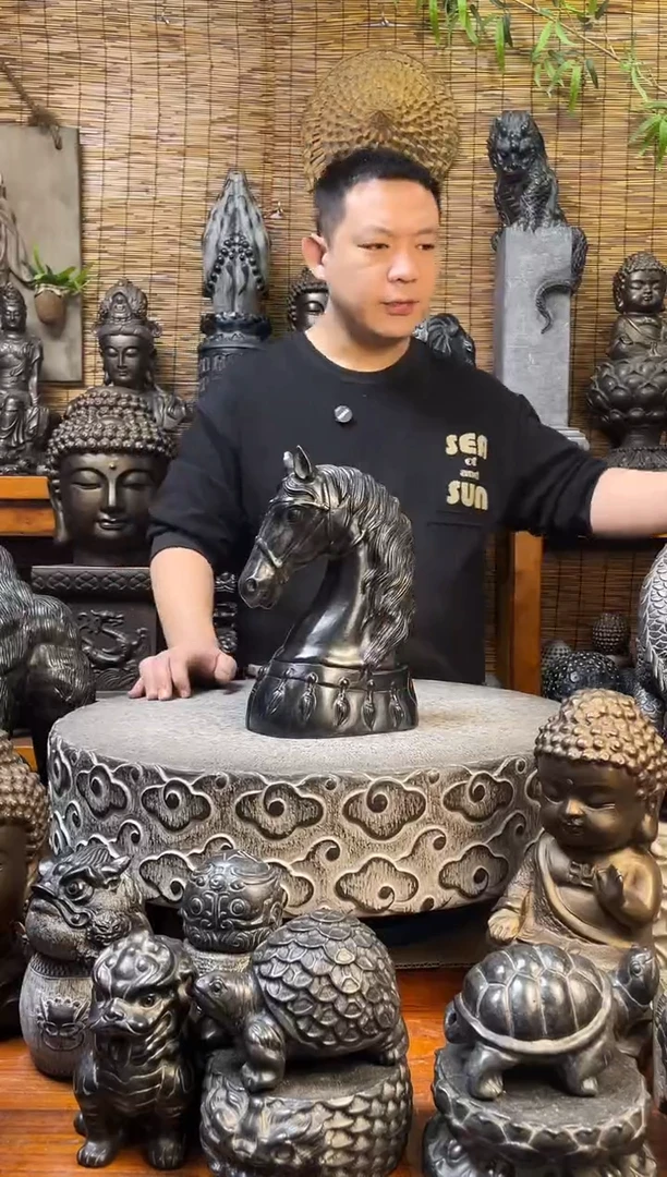 石材30马头天然青石雕刻