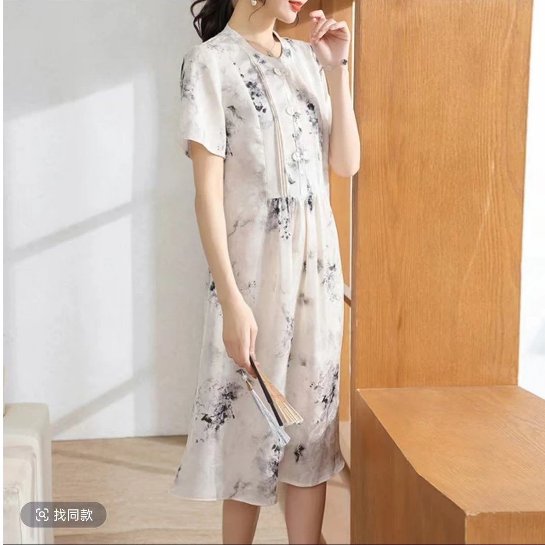 433-时尚中老年女装中长款厚款汉服长裙旗袍裙中式