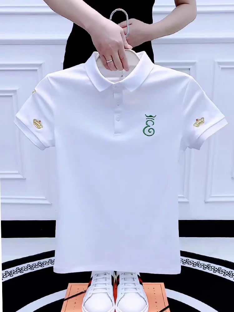 2025新款刺绣POLO衫短袖男士夏季修身字母潮牌百搭半袖翻领t恤衣