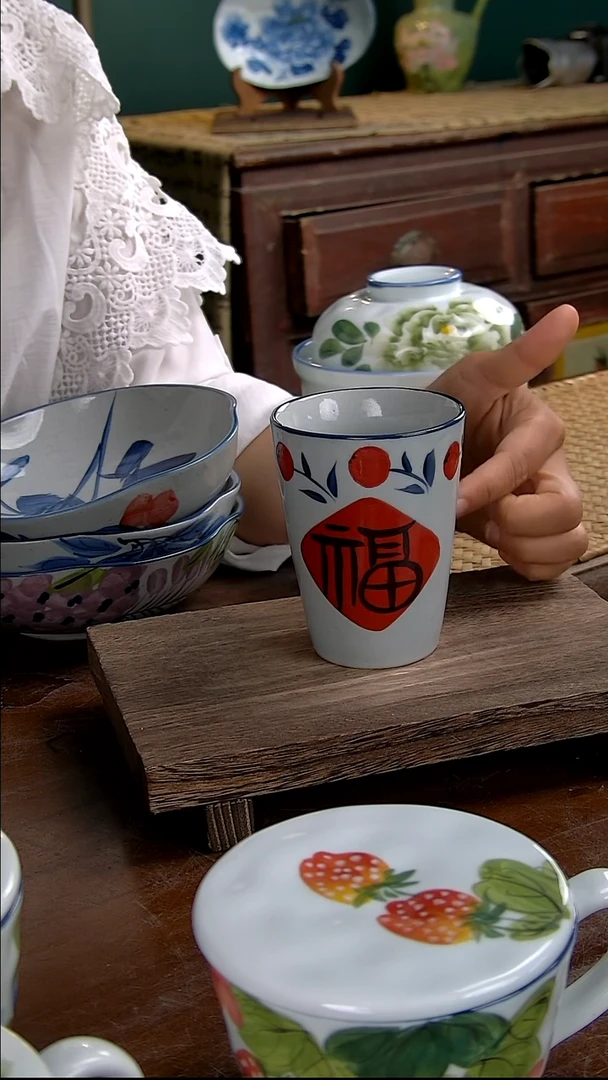 瓷片福字可乐杯一只