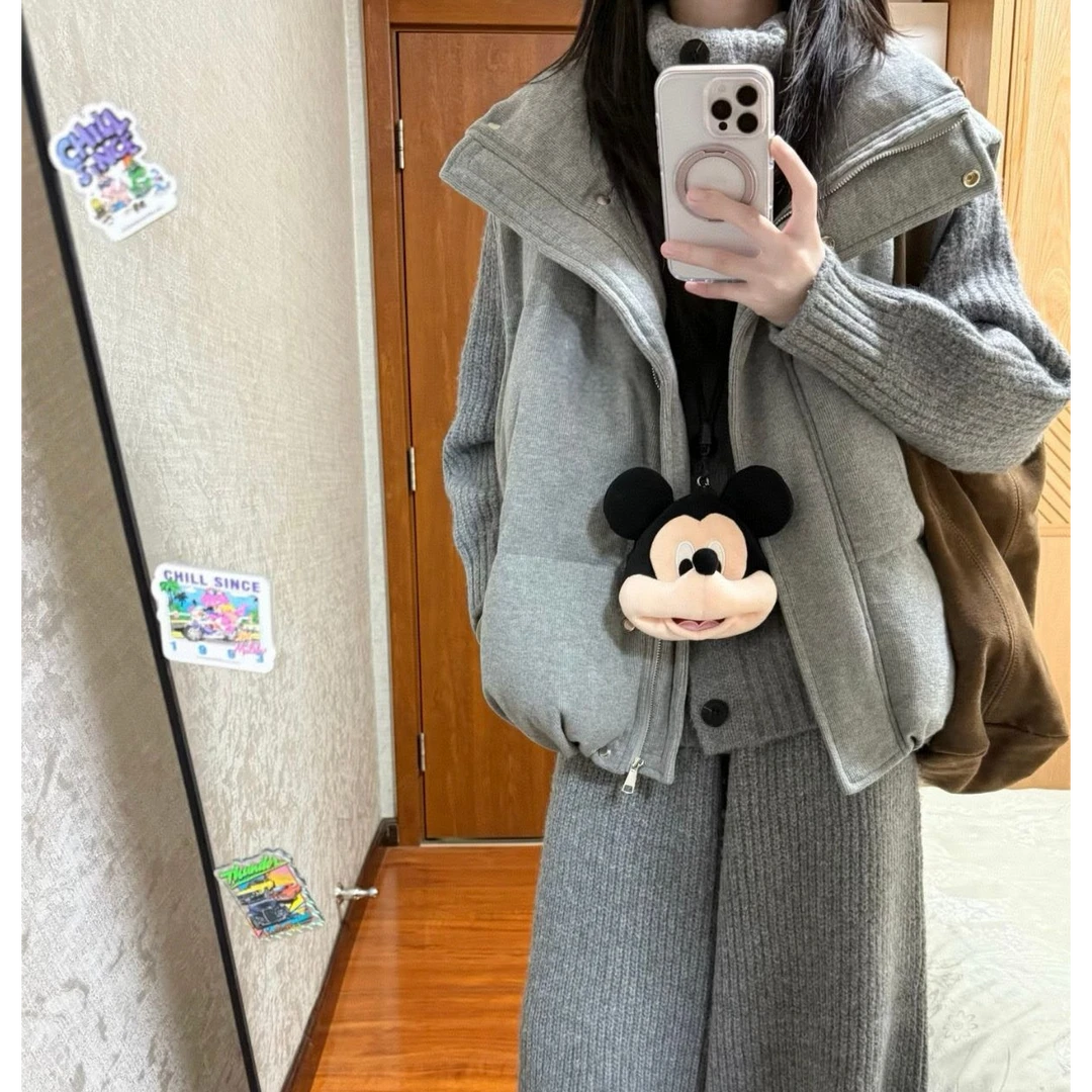 韩版学院风灯芯绒立领马甲女学生冬季新款灰色小众宽松百搭棉服潮