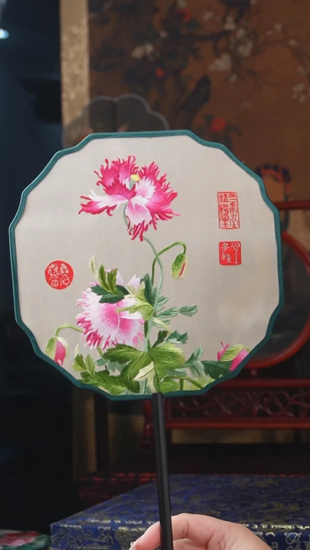 刺绣团扇-双面绣花非遗
