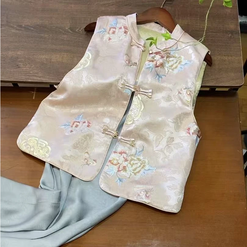 【二三月】中国风重工刺绣牡丹花显白马甲 民族风复古女士春季背心