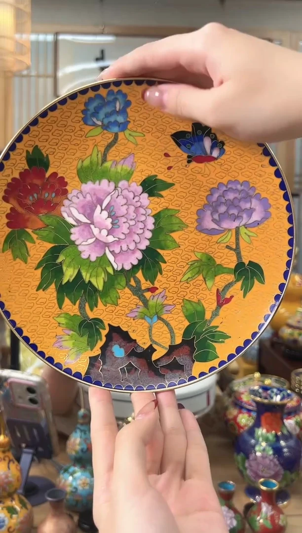 【闪购商品】景泰蓝实地8寸赏盘JTSP008黄色