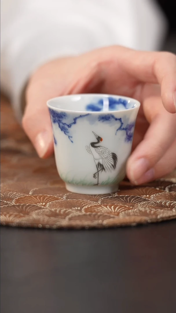 【闪购商品】杯晴山素华青花加彩仙鹤