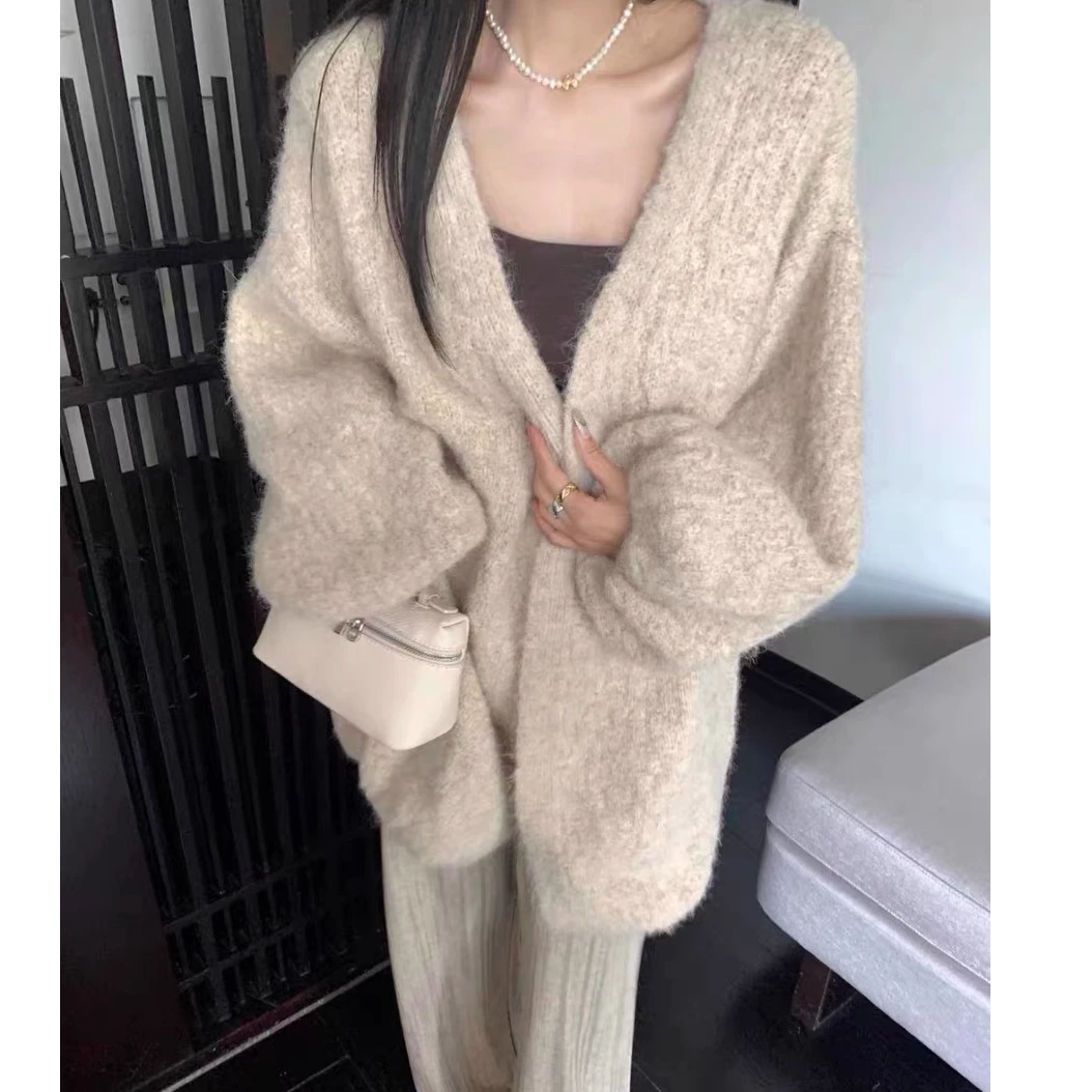 灯笼袖原版网红同款慵懒风毛衣外套秋冬软糯宽松显瘦针织开衫外穿