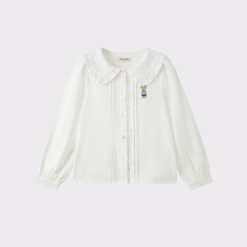 PawinPaw25年秋季新款女童宽松小童长袖白衬衫简约大方PCBAF4822E