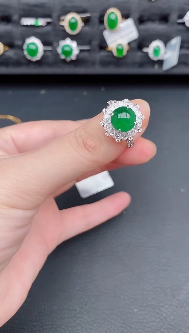 银S925镶嵌戒指翡翠天然a货翡翠238