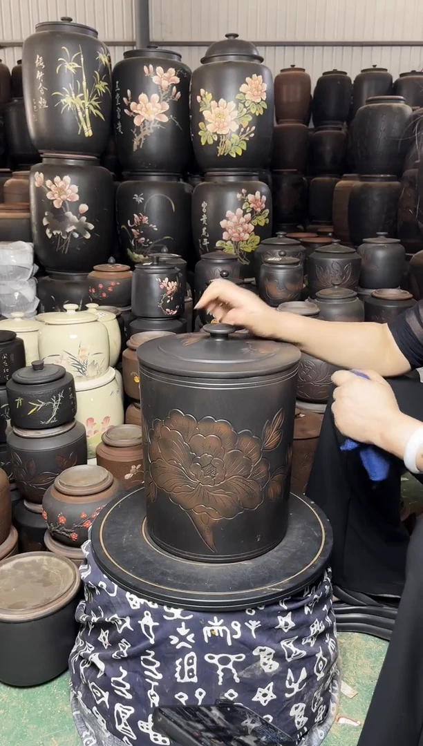 【闪购商品】壶瑕疵 饼缸高35cm 牡丹花 538