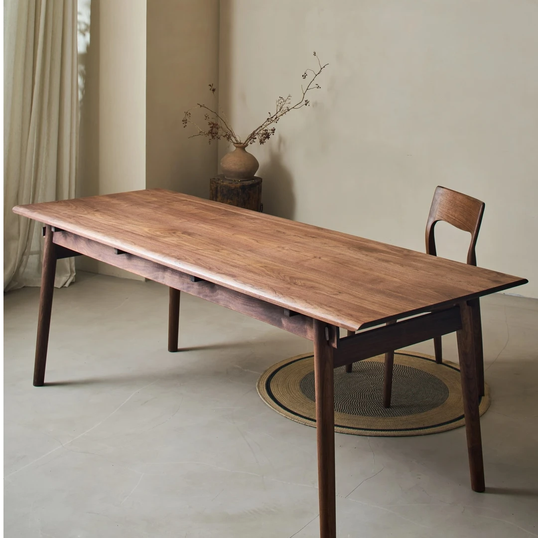 茶桌茶台北美黑胡桃木新中中古风阳台小茶桌长方形全实木全榫卯