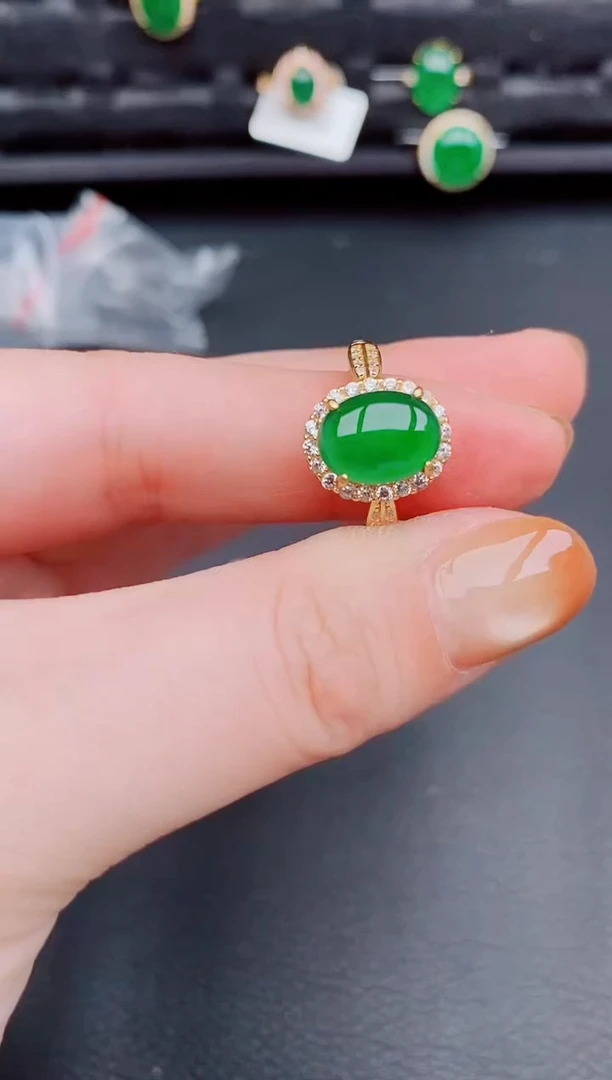 【闪购商品】翡翠戒指银S925镶嵌天然a货翡翠339