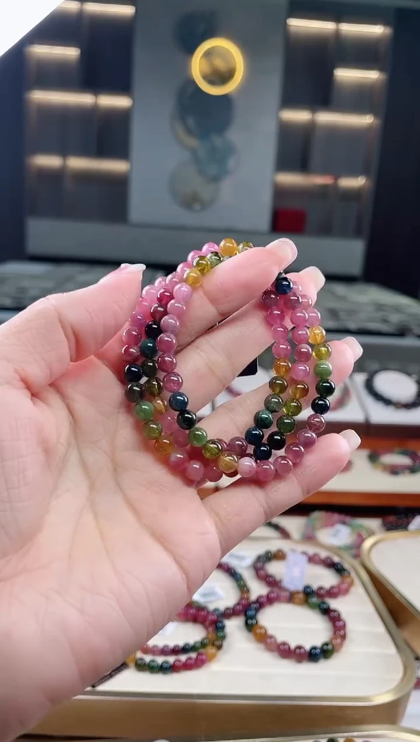 未镶嵌老矿碧玺彩虹三圈手串6mm+碧玺（多样性发一条）T