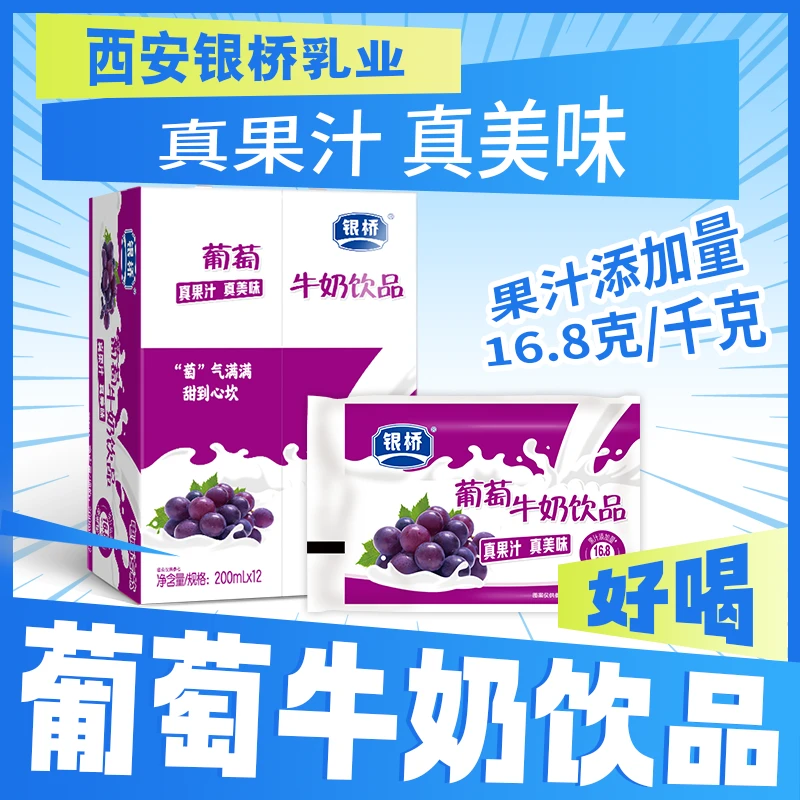 银桥【葡萄牛奶饮品】 回味经典 袋装200ml*12袋 酸甜可口