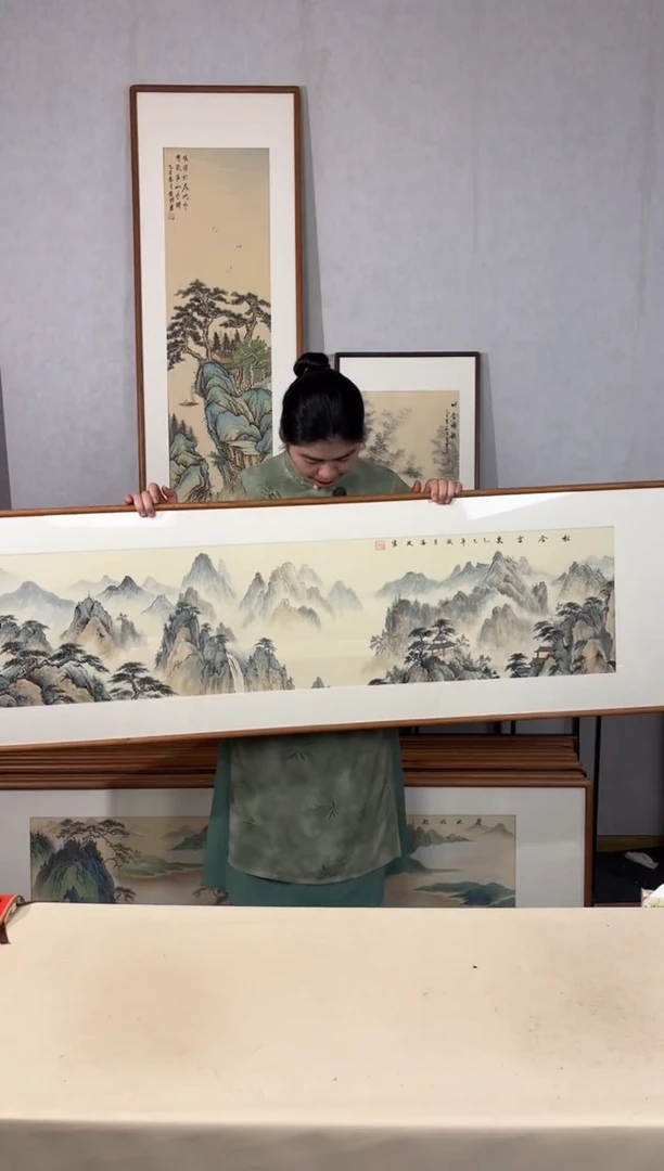 国画手绘*松舍云泉*52*172cm带框发货