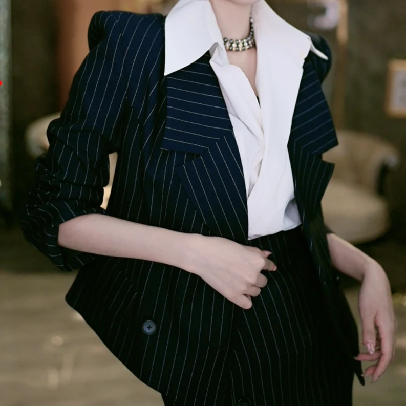 SEJI/瑟纪7.17【讯号】设计师款时尚气质条纹西装外套