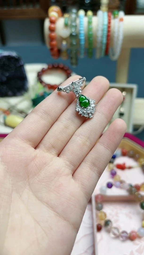 【闪购商品】翡翠胸饰银S925镶嵌翡翠胸针*1 LXY