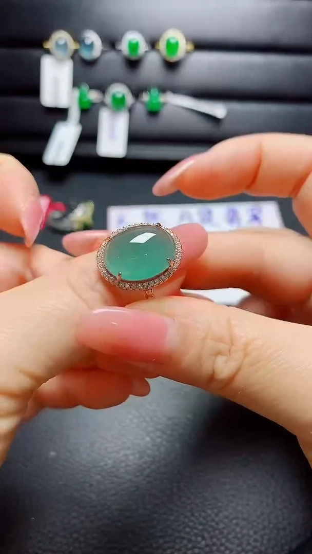 银S925镶嵌戒指翡翠天然翡翠A货s925银镶