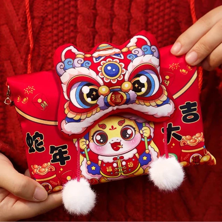 2025卡通布艺万元红包小孩春节拜年带响声利是封袋