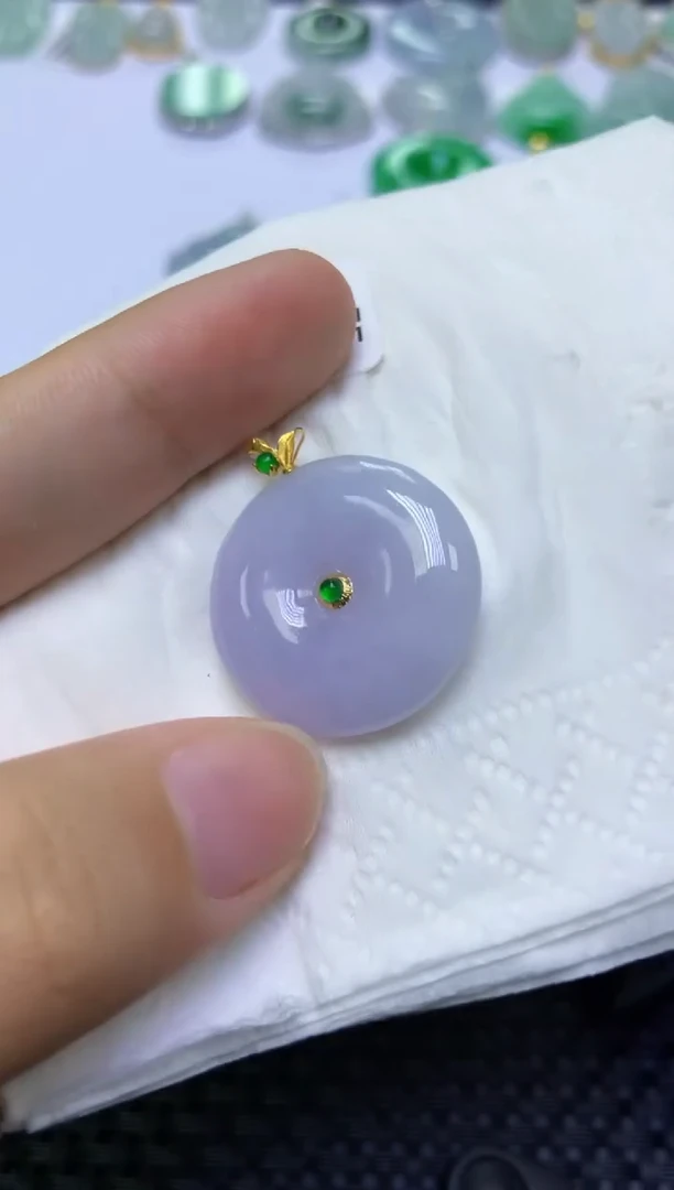 翡翠18K金镶嵌颈饰天然缅甸A货翡翠