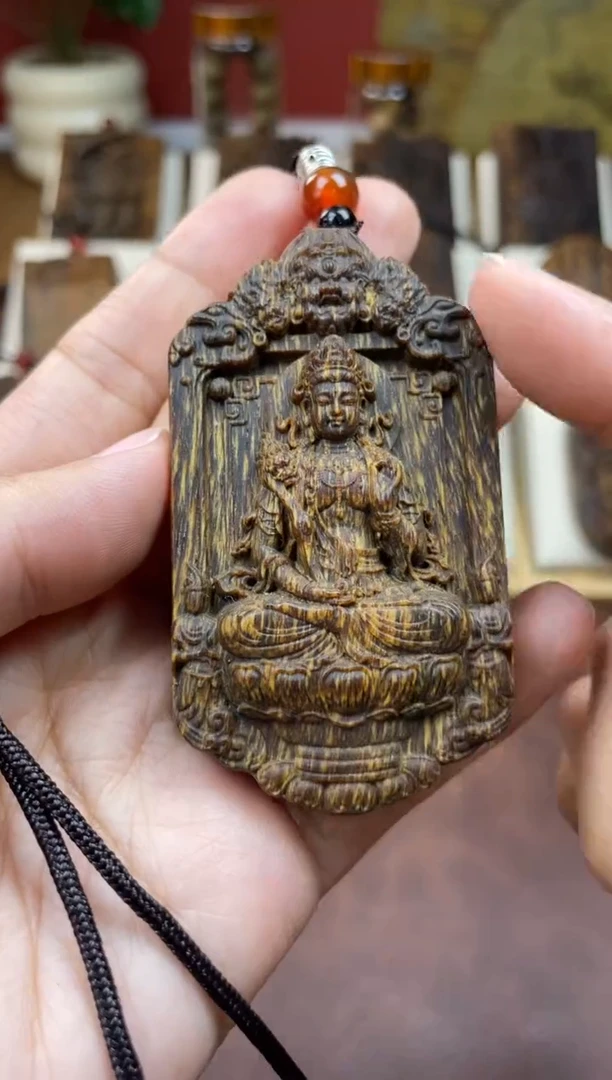 木木雕款如意盘坐观音 越南白棋7*4精工牌子