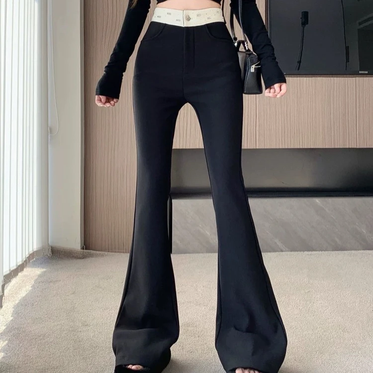 8868加绒厚款烫钻微喇裤高腰喇叭裤