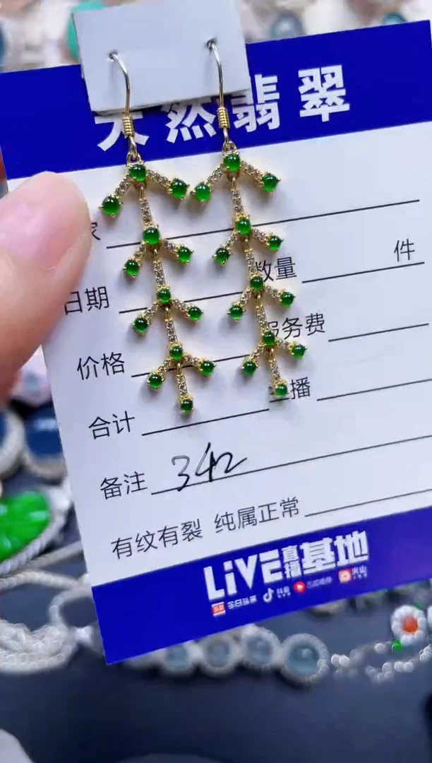 银S925镶嵌翡翠耳饰342