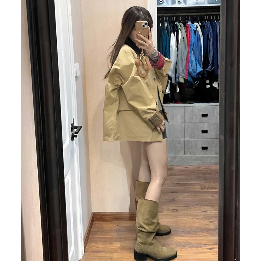 CaKm卡其色复古潮牌外套女春潮小众美式工装夹克KSB299女士