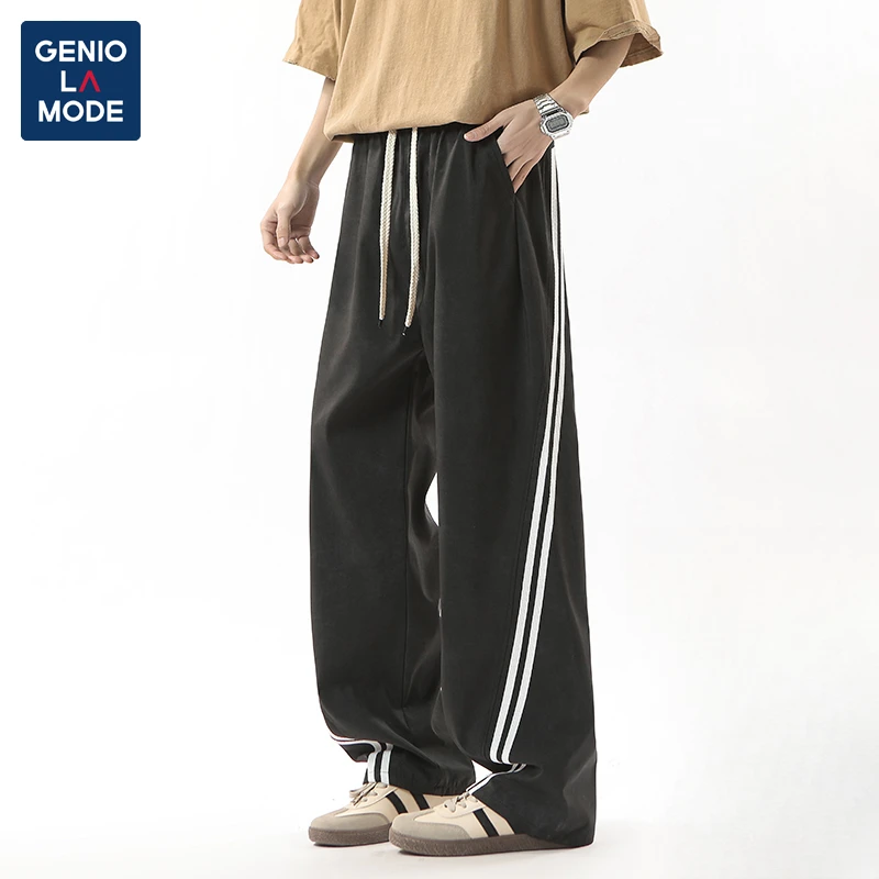 GENIO LAMODE美式复古高街休闲裤夏季薄款条纹男女凉呼呼宽松卫裤