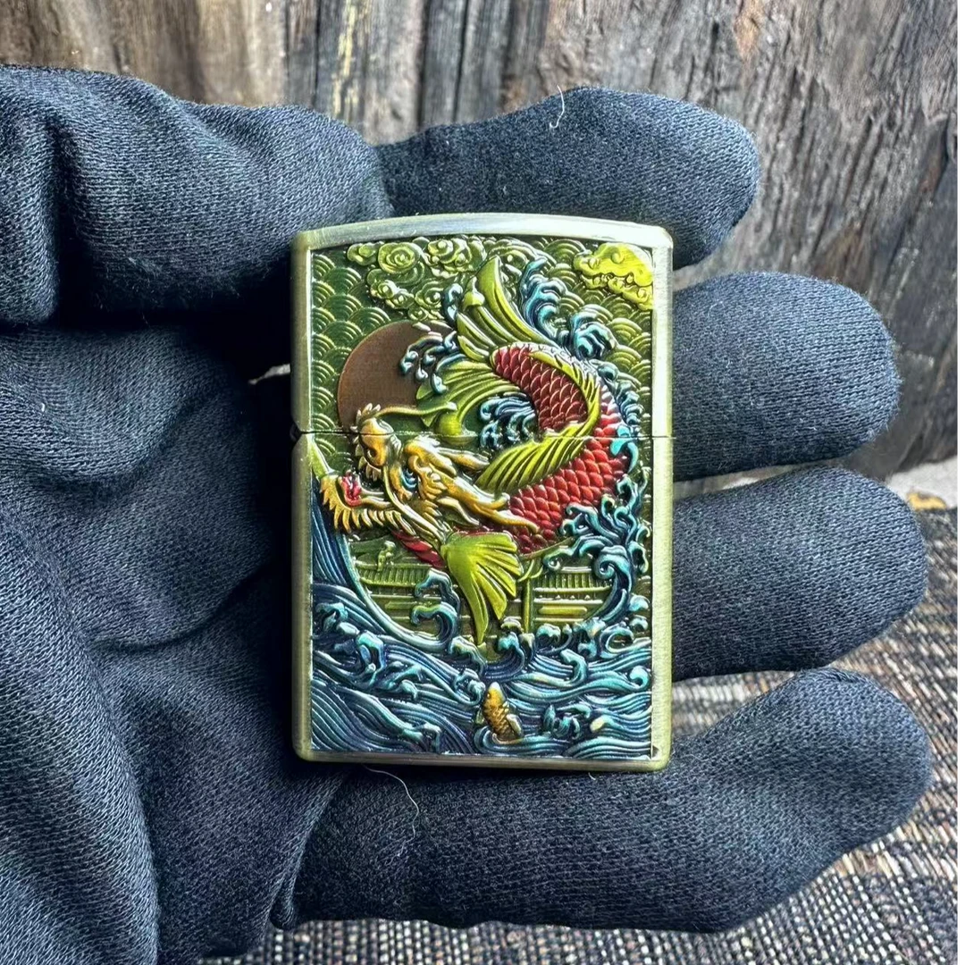 LYJ-18613 珐琅彩鱼化龙 煤油打火机 经典时尚防风【单机不带油】