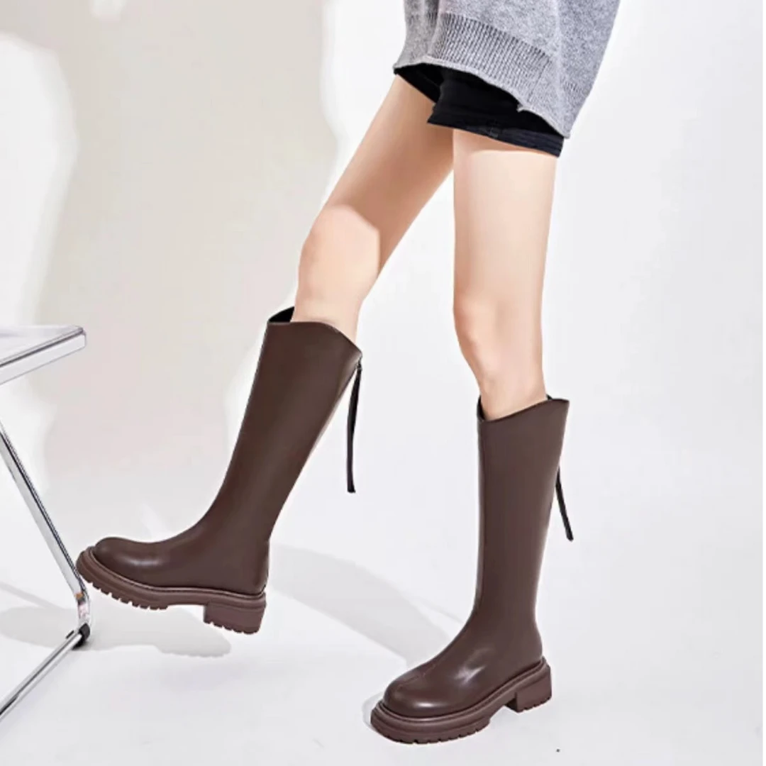 秋冬新款韩版通勤瘦瘦简约厚底裸靴长靴296-19(薄绒)