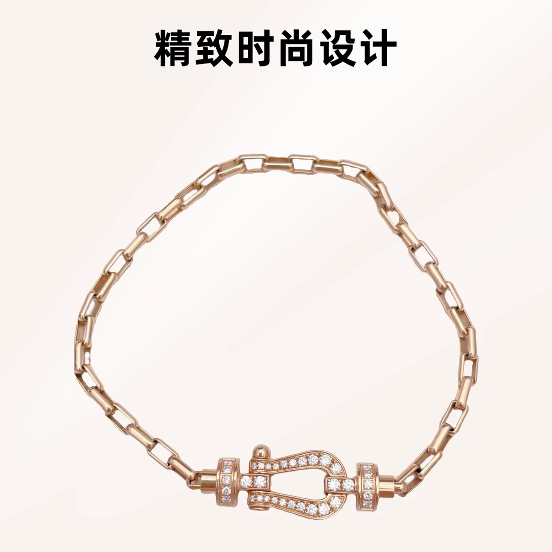 99新 FRED/斐登 FORCE 10 玫瑰金中号满钻马蹄扣手链17号 W49320