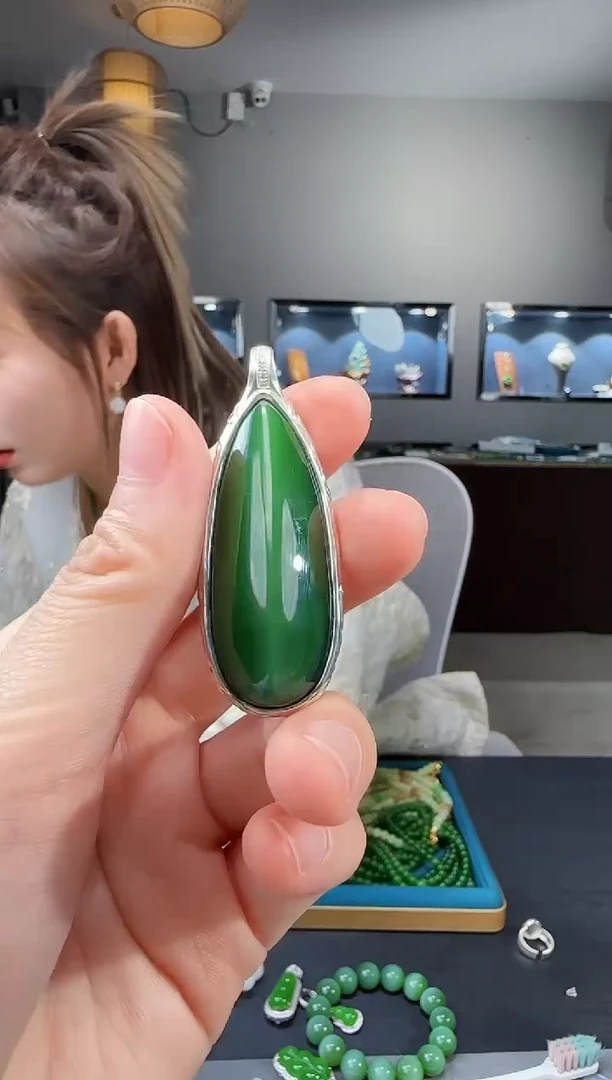 和田玉银S925镶嵌吊坠(不含链)1
