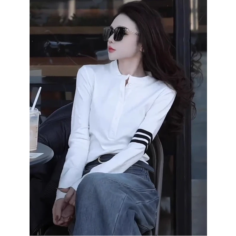时尚韩版简约长袖上衣女2025秋季新款洋气修身显瘦减龄百搭小衫潮