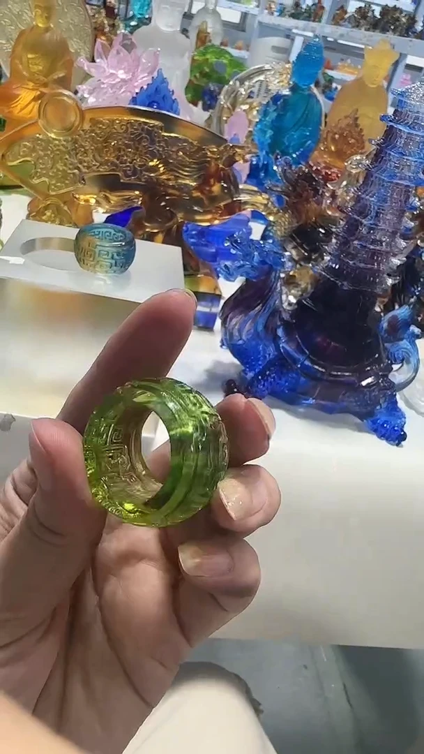 手工艺品琉璃娜****地绿色扳指