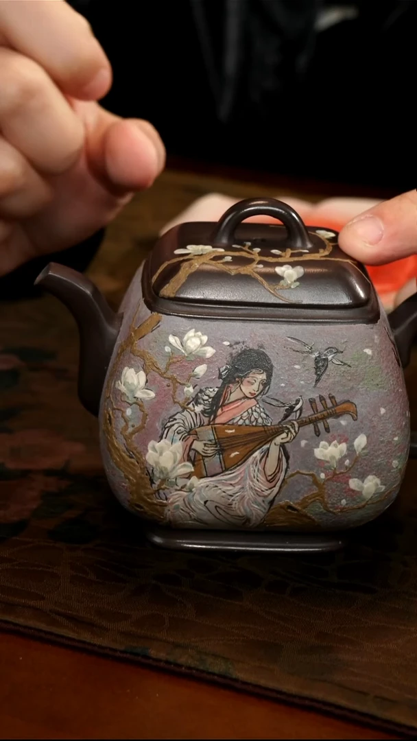茶壶紫砂紫泥美人玉兰花壶