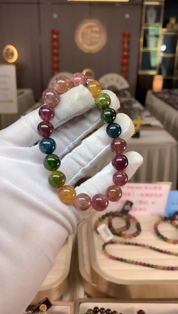 未镶嵌老矿碧玺彩虹单圈手串10mm+碧玺xion多样性发一条
