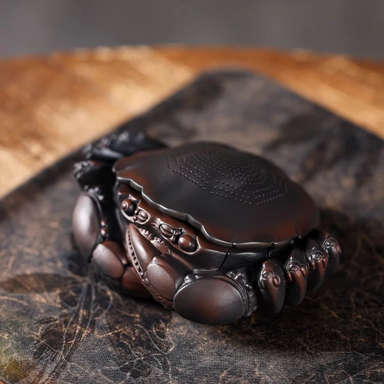 网红同款云南紫陶螃蟹茶漏纯手工全陶瓷一体过滤可养茶宠摆件家用