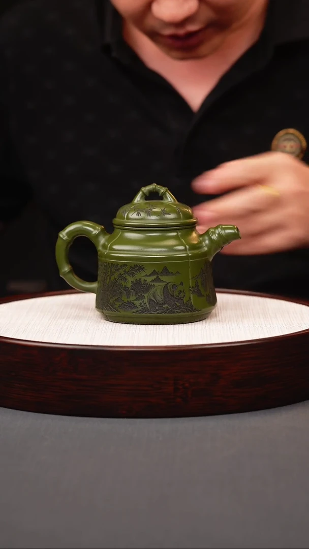 茶壶紫砂绿泥竹鼎
