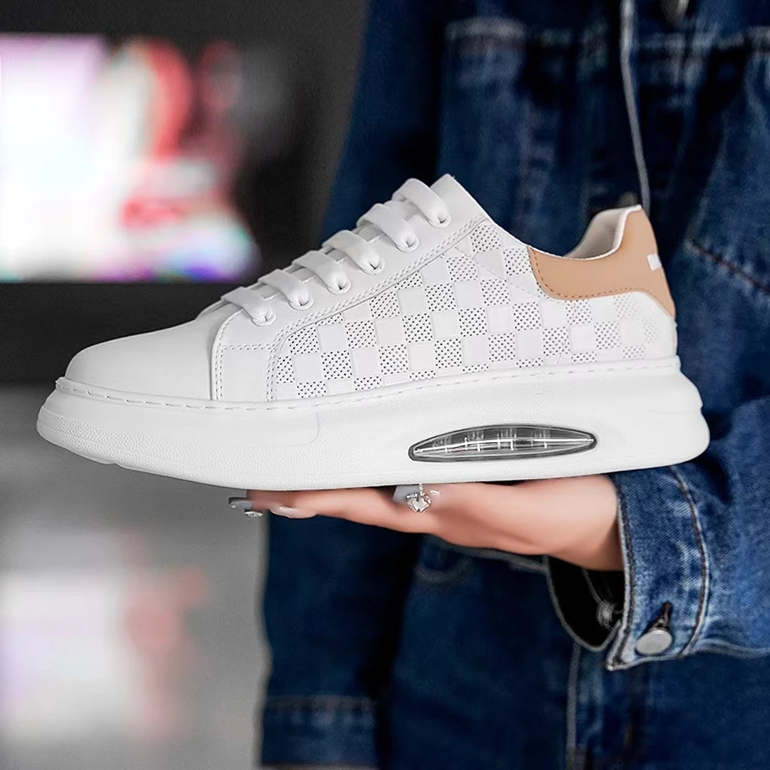 男士白色百厚底搭时尚透气休闲鞋真皮低帮韩版潮鞋334潮流