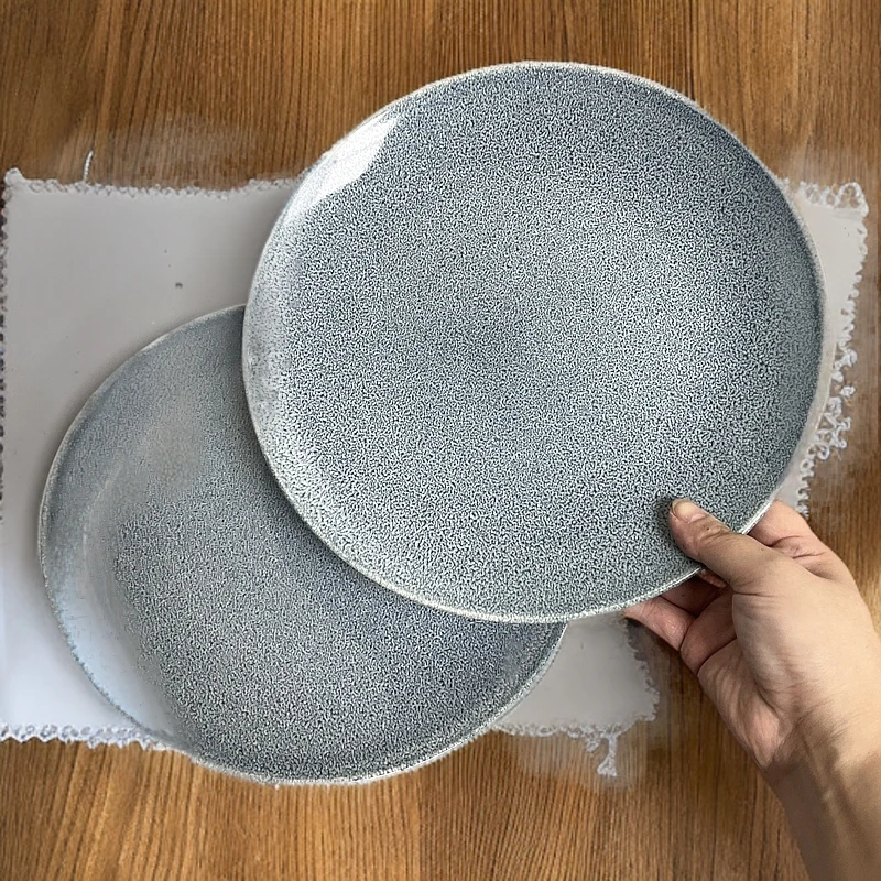 新款大盘圆盘窑变餐盘复古意面盘菜盘牛仔蓝3299微瑕简约陶瓷