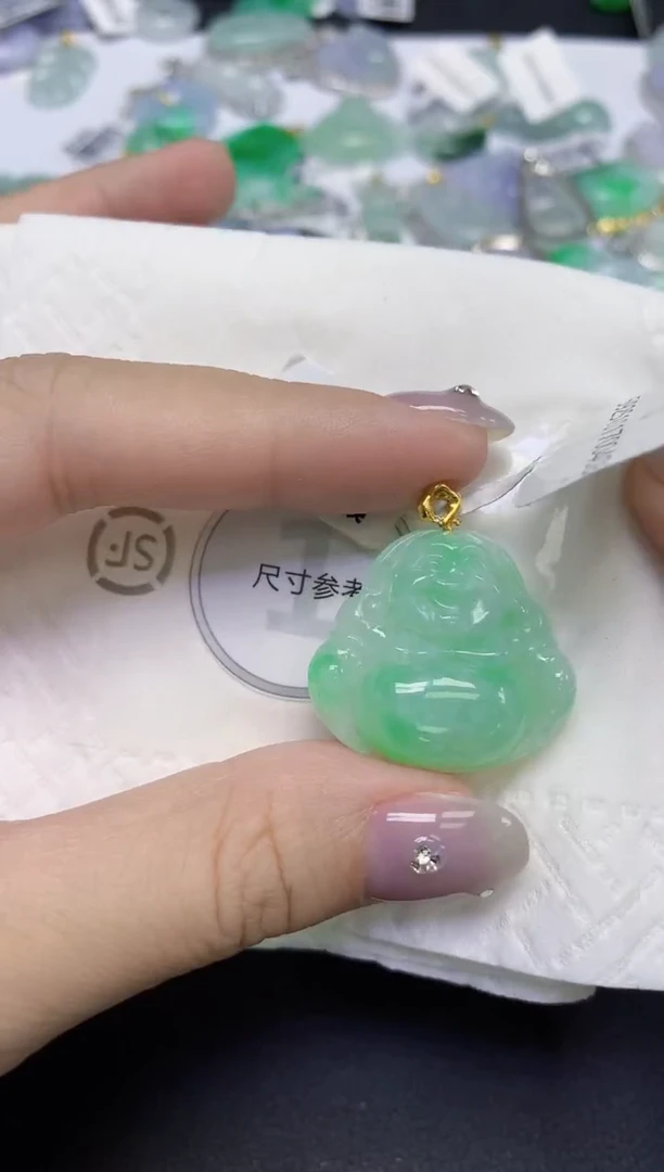 颈饰18K金镶嵌翡翠天然缅甸翡翠A货百元以上9元证书费自理