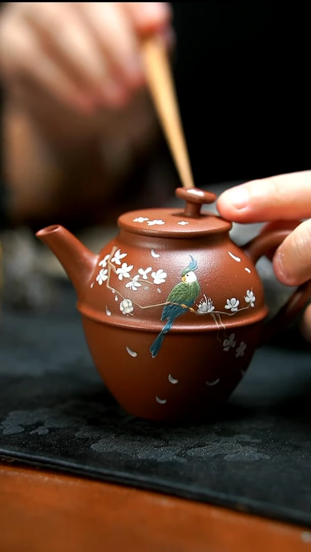 茶壶紫砂红皮龙小鹦鹉壶