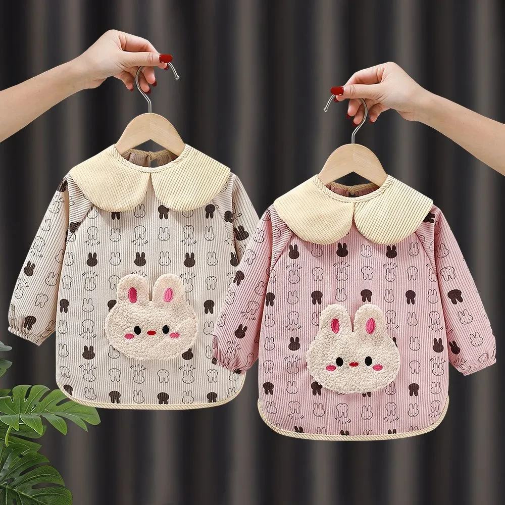 新款宝宝罩衣儿童围裙秋冬防水防脏婴幼儿吃饭围兜反穿护衣围裙F