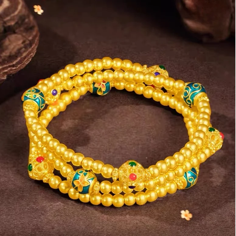 【芳芳专享】足金999 无氰硬金花丝欧若风首饰手链项链双戴 HJS1438