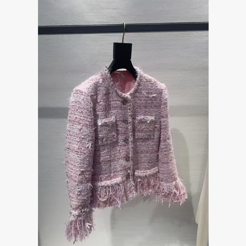 资雅 私服系列 粉色流苏拉毛显瘦气质小香风外套