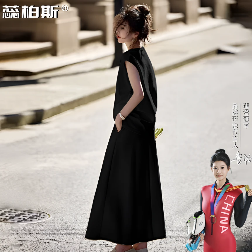 【广州微姐】夏季新款短袖显瘦套装气质简约时尚减龄法式小飞袖套裙