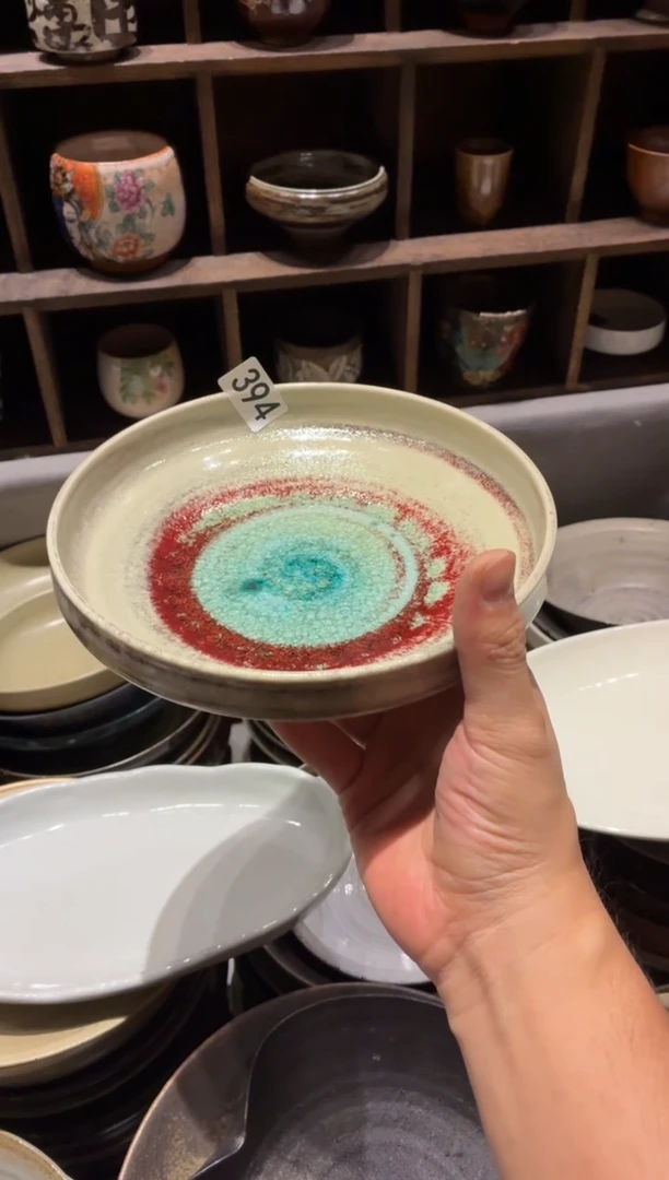 瓷片w*y394玻化绿里戴红立边盘1个